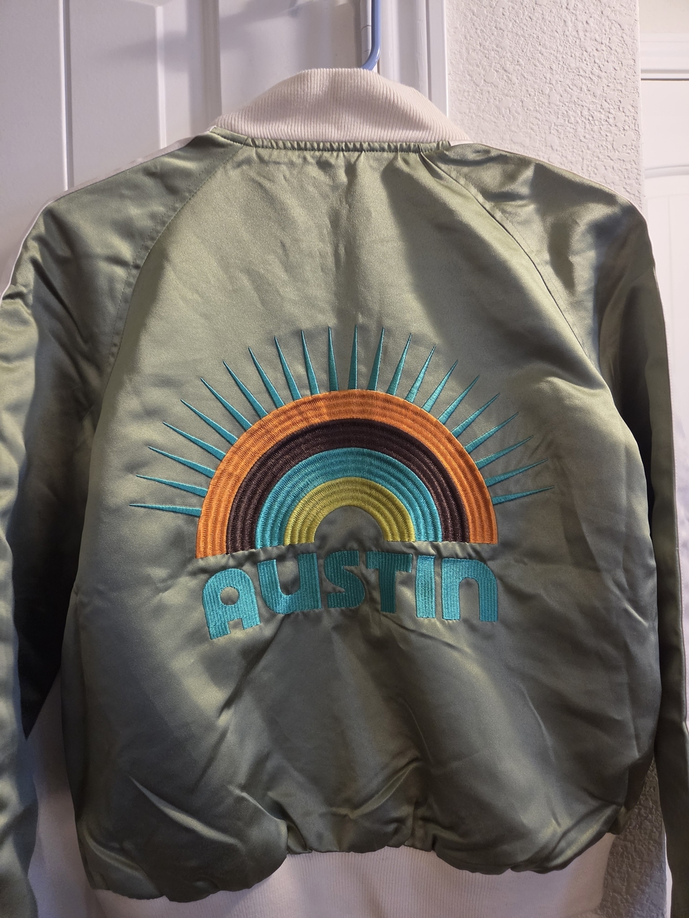 Embroidered Olive Green Kids Satin Jean Jacket